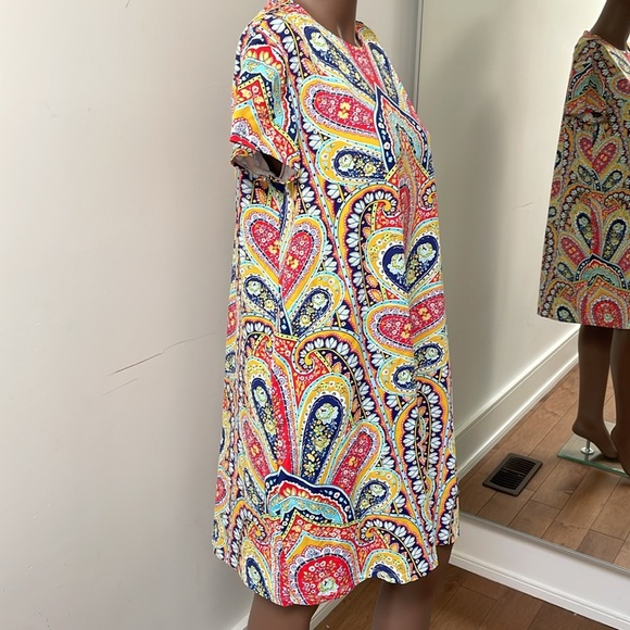 J. Mcglaughlin Catalina Shift Dress Shortsleeves Paisley Floral Red Yellow XL - Picture 2 of 9